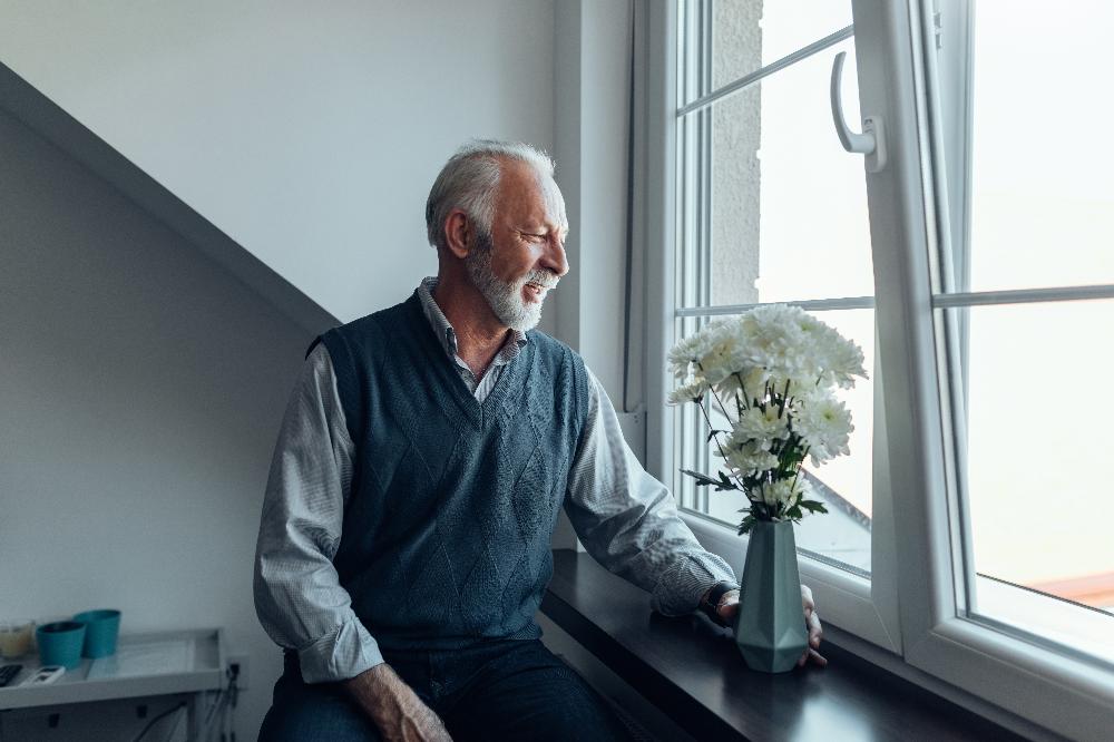 People Family Older Man Single by Window